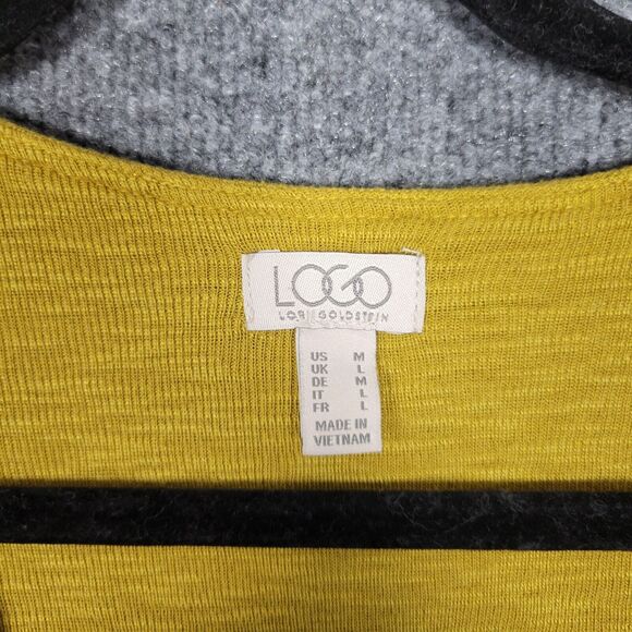 LOGO LORI GOLDSTEIN Mustard One Button Swing Cardigan Lagenlook SIZE MEDIUM - Picture 9 of 11